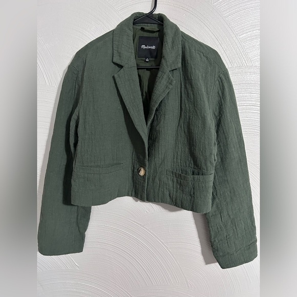 Madewell Drop Shoulder Crop Blazer M Gauzy Linen Slouchy Oversized Green - Picture 1 of 9